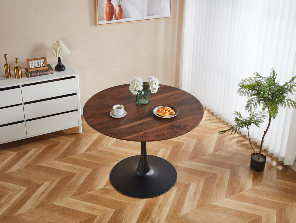 42" Round Tulip Dining Table, Mid-Century Tulip Table Kitchen Tulip Dining Table 2-4 People with MDF Table Top &Metal Base for Office Living Room