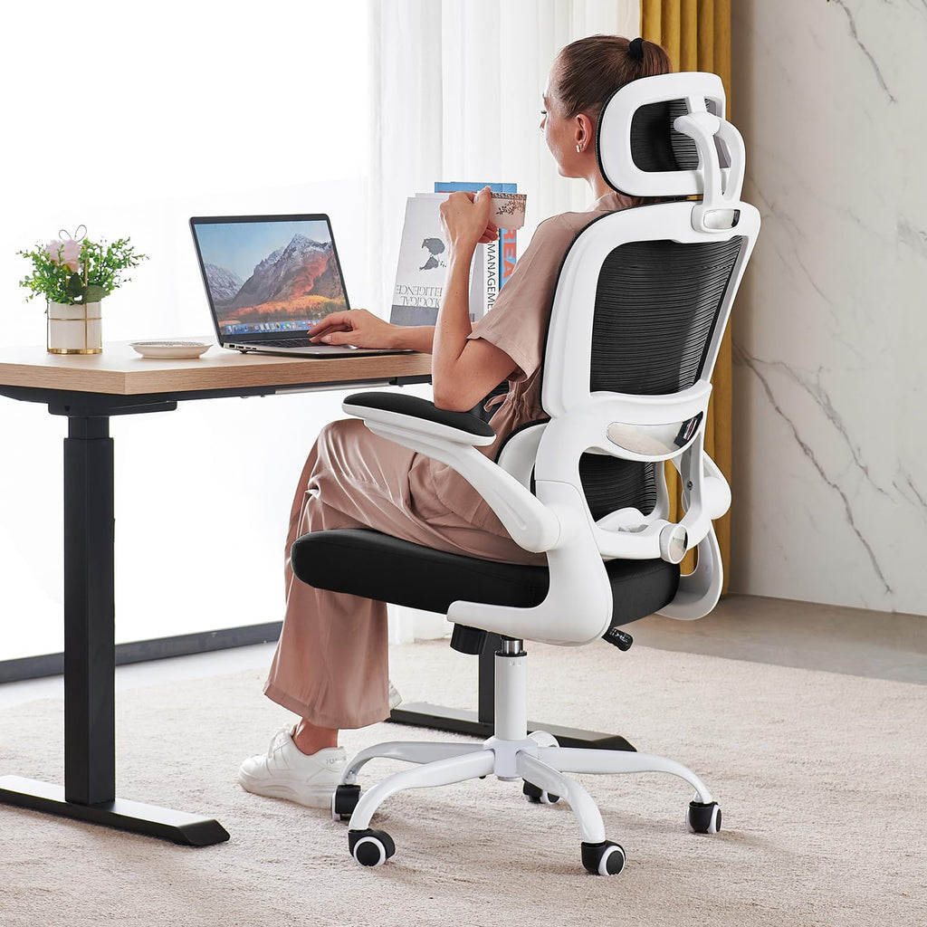 Office Chair Ergonomic Desk Chair, 330 LBS Home Mesh Office Desk Chairs with Wheels, Comfortable Gaming Chairs (Black & White)