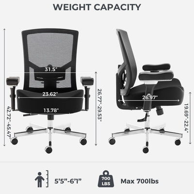 Big and Tall Office Chair 700lbs with Ergonomic W Wide Thick Seat Cushion, Oversized Mesh Desk Chair with Adjustable Lumbar for Heavy People, Computer Chair with Upgraded Adjustable 4D Armrest