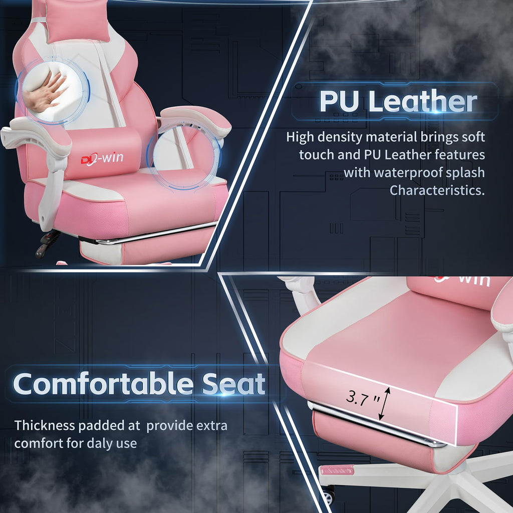 Video Gaming Chairs for Adults, Gamer Chair with Footrest, High Back, Big and Tall Gamer Chair‘s with Massage Lumbar Support, 360° Swivel Height Adjustable Computer Chaires, Pink
