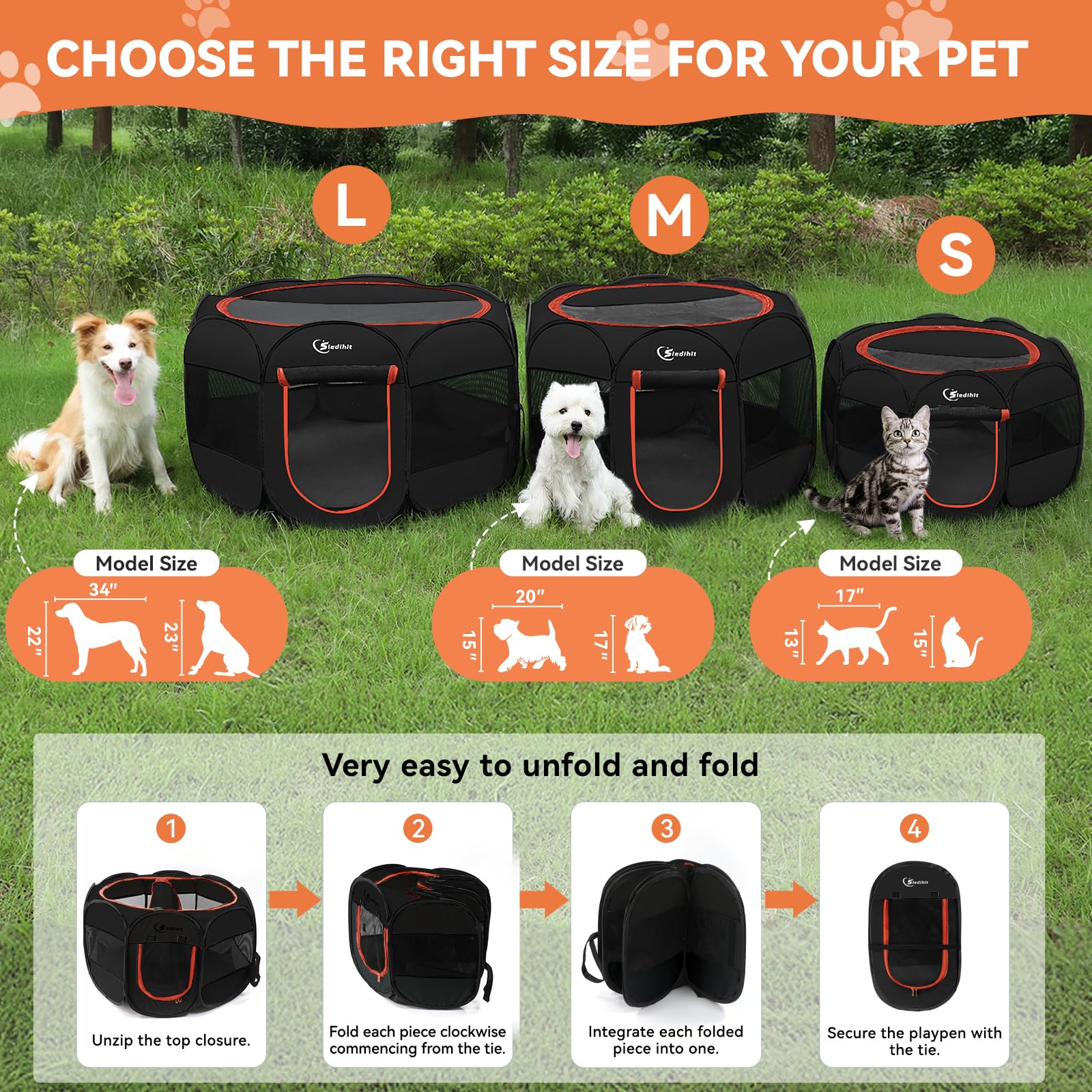 Dog Playpen, Puppy Pet Playpens Indoor for Medium Dogs Tent Crates Cage Indoor/Outdoor, Portable Pop Up Dog Kennel Playpen with Carrying Case for Dogs/Cats/Rabbits, Black