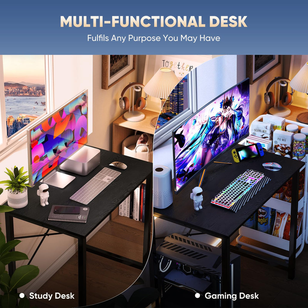 31 Inch Small Computer Desk for Home Office, Gaming Writing Desks for Bedroom Modern Study Work Table Simple Style Workstation with Reinforcement Structure, Black