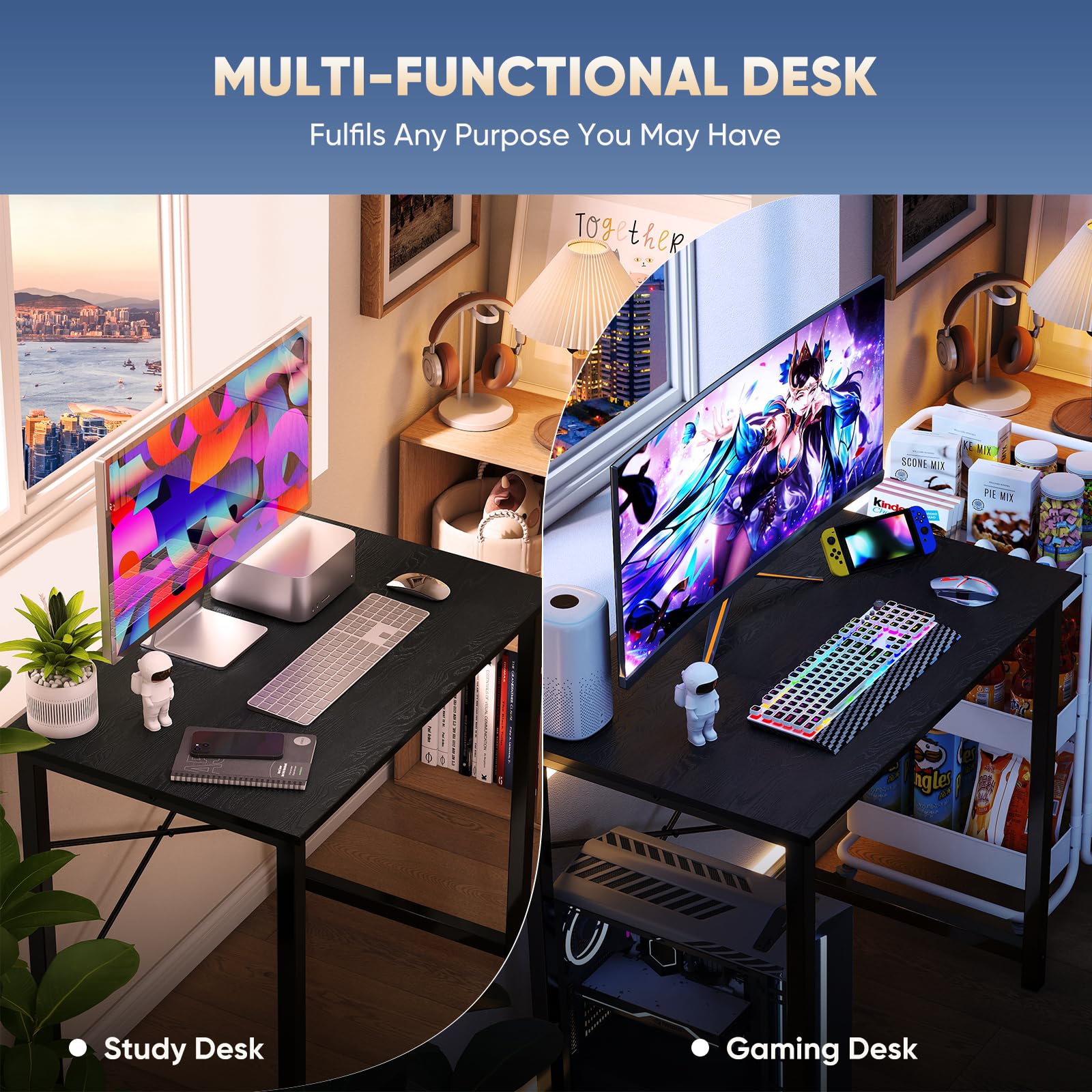 31 Inch Small Computer Desk for Home Office, Gaming Writing Desks for Bedroom Modern Study Work Table Simple Style Workstation with Reinforcement Structure, Black