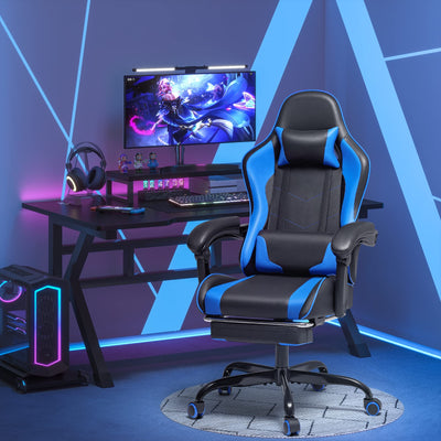 Gaming Chair, Video Game Chair with Footrest and Massage Lumbar Support, Ergonomic Computer Chair Height Adjustable with Swivel Seat and Headrest (Blue)