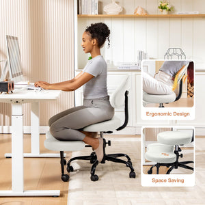Cross Legged Office Chair, Criss Cross Desk Chair ADHD Meditation Kneeling Yoga Seat with Adjustable Height, Lumbar Support, Wider Footrest and Wheels (White)