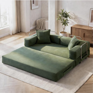 78 Inch Convertible Sofa Bed, 5-in-1 Futon Sofa Bed Pull Out Couch, Boneless Couch Bed for Living Room, Corduroy Boneless Couches for Bedroom, Apartment, No Assembly Sleeper Sofa Bed, Green