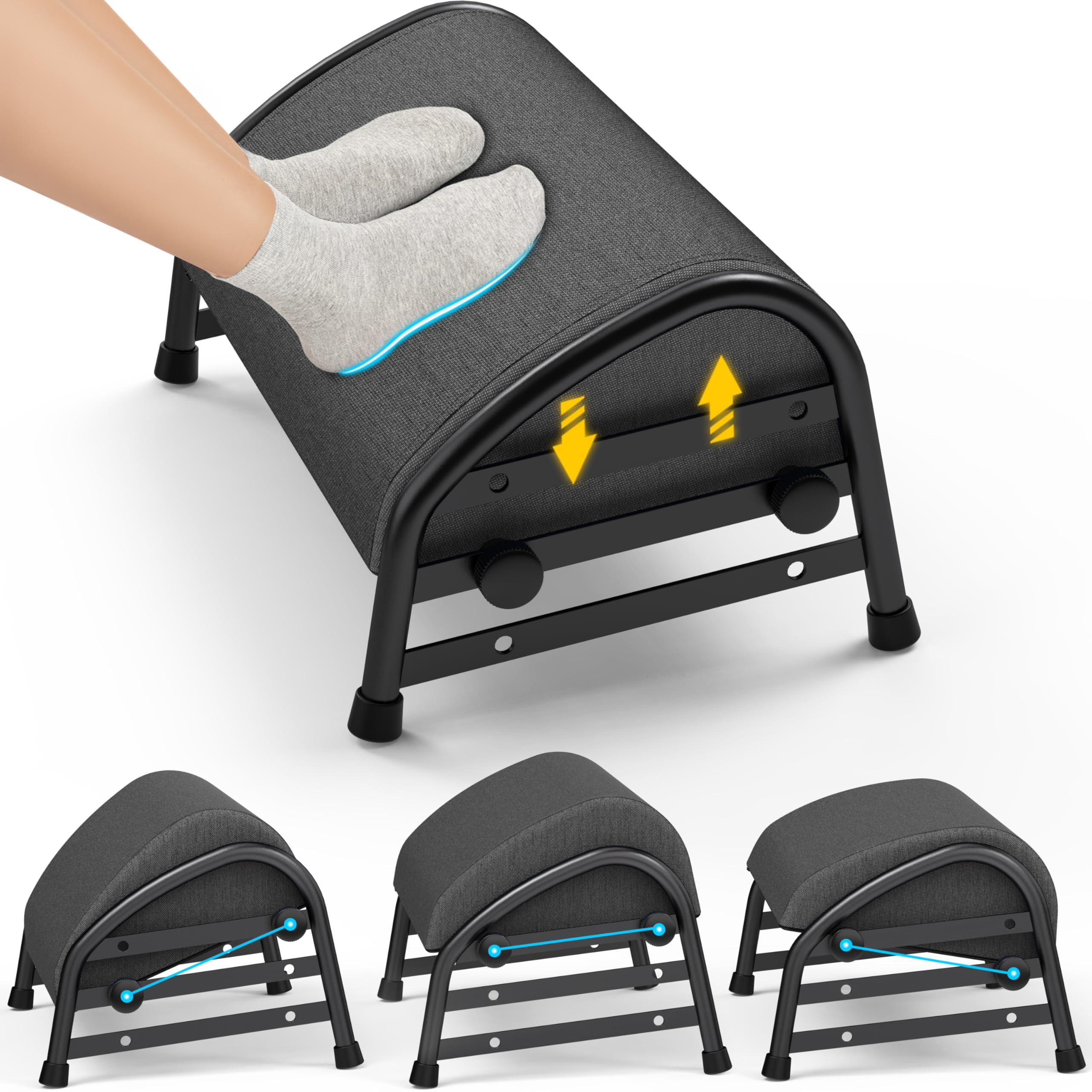 Adjustable Foot Rest for Under Desk at Work, Ergonomic Foot Stools with 7 Positions, Elevated Cushion Under Desk Footrest with Metal Frame, Leg Rest Used for Home, Car, PC Gaming Accessories