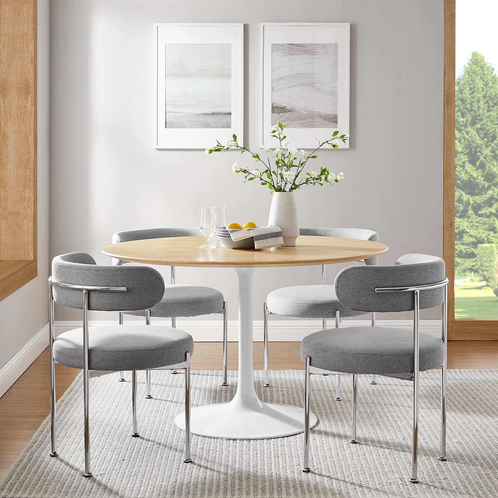 Dining Table, 48", White Natural