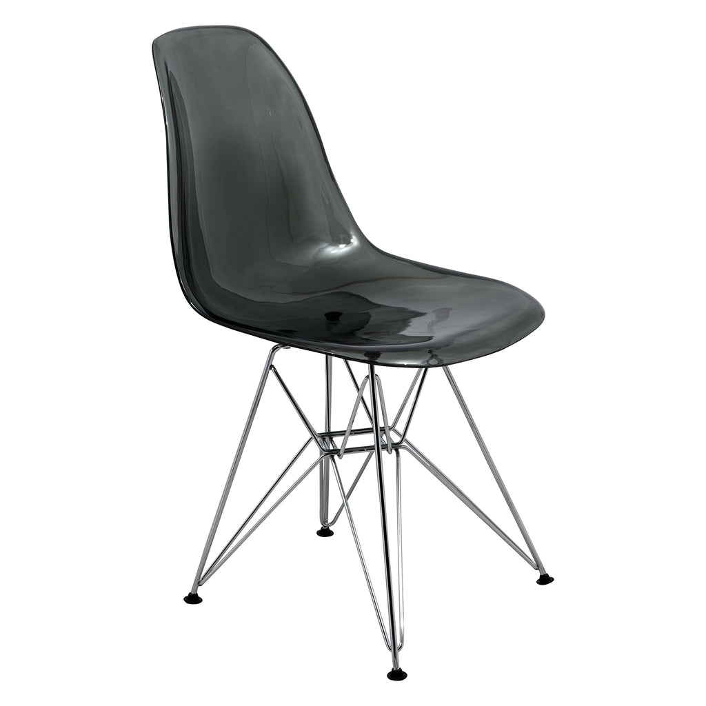 Dining, Modern Chrome Eiffel Base and Curved Back Design, Ergonomic and Lightweight Accent Side Chair for Mid-Century Home, Kitchen, and Café (Transparent Black, Singles)