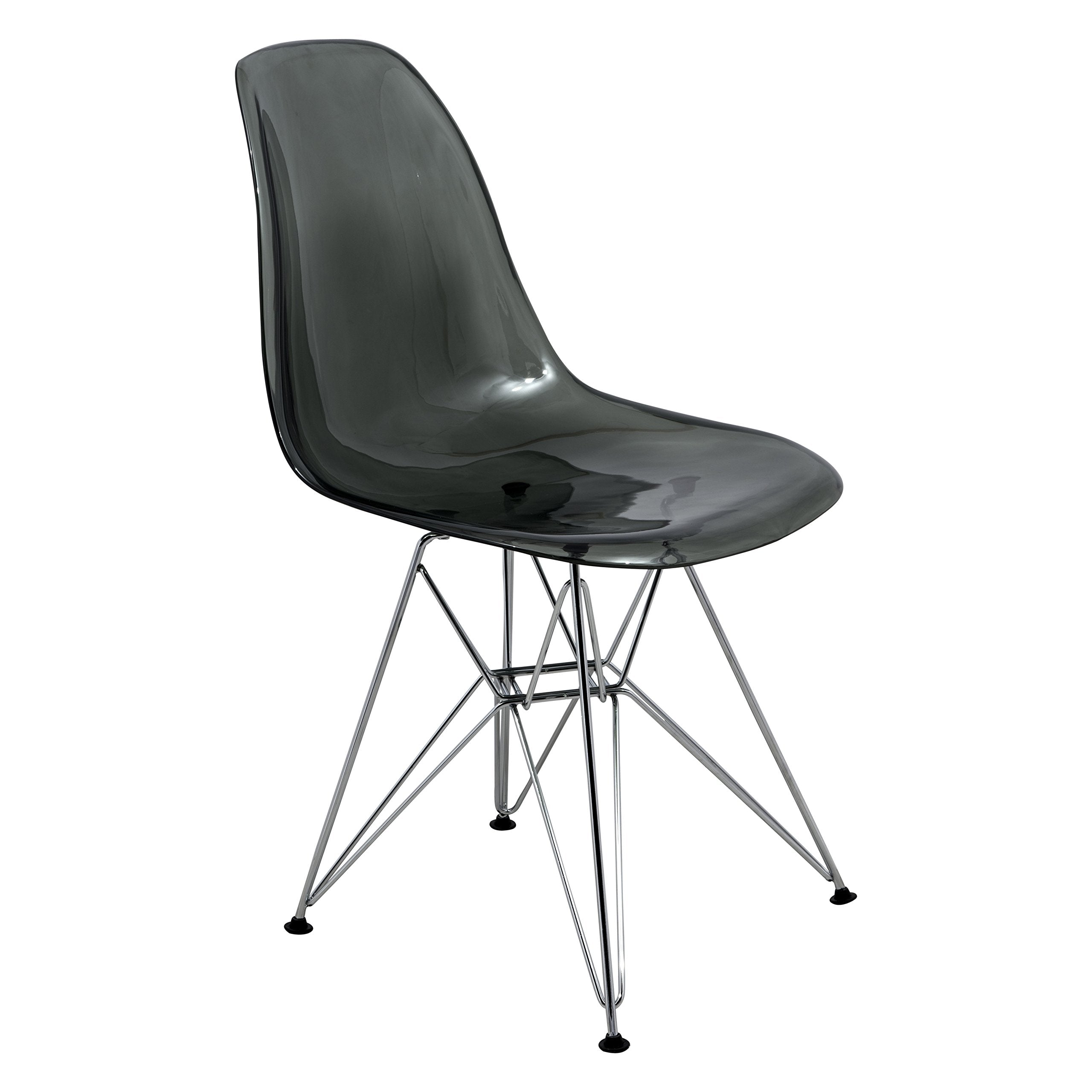 Dining, Modern Chrome Eiffel Base and Curved Back Design, Ergonomic and Lightweight Accent Side Chair for Mid-Century Home, Kitchen, and Café (Transparent Black, Singles)