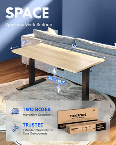 EN1 One-Piece Standing Desk, Electric Adjustable with 4 Memory Presets, 176 LBS Capacity, Stable & Quiet, Seamless Desktop for Home Office & Dual Monitors, 55