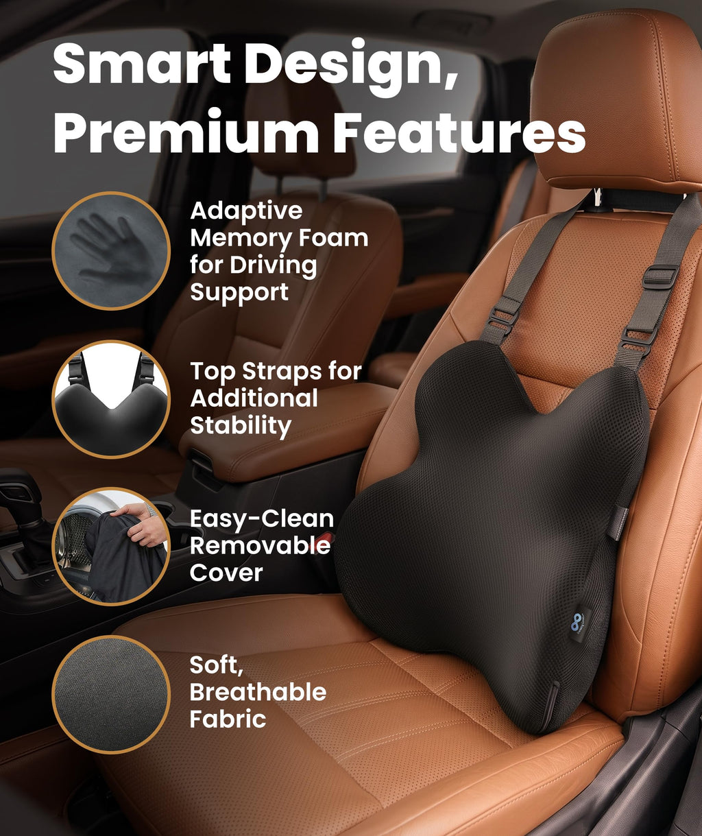 Lumbar Support Pillow for Office Chair - Memory Foam Back Cushion for Car Seat - Promotes Better Posture, Back Pain Relief - Ideal Gaming and Desk Chairs Work and Home Essentials