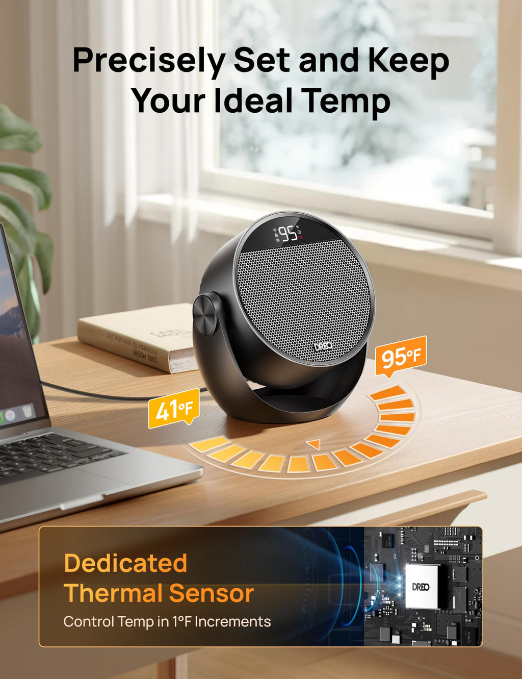 Space Heater 1500W, 60° Adjustable Tilt, 10.5ft/s Portable Electric Heaters for Indoor Use with Thermostat, 8 Safety Protections, 3 Modes, Remote, Quiet Desk Heater for Bedroom, Office, Black