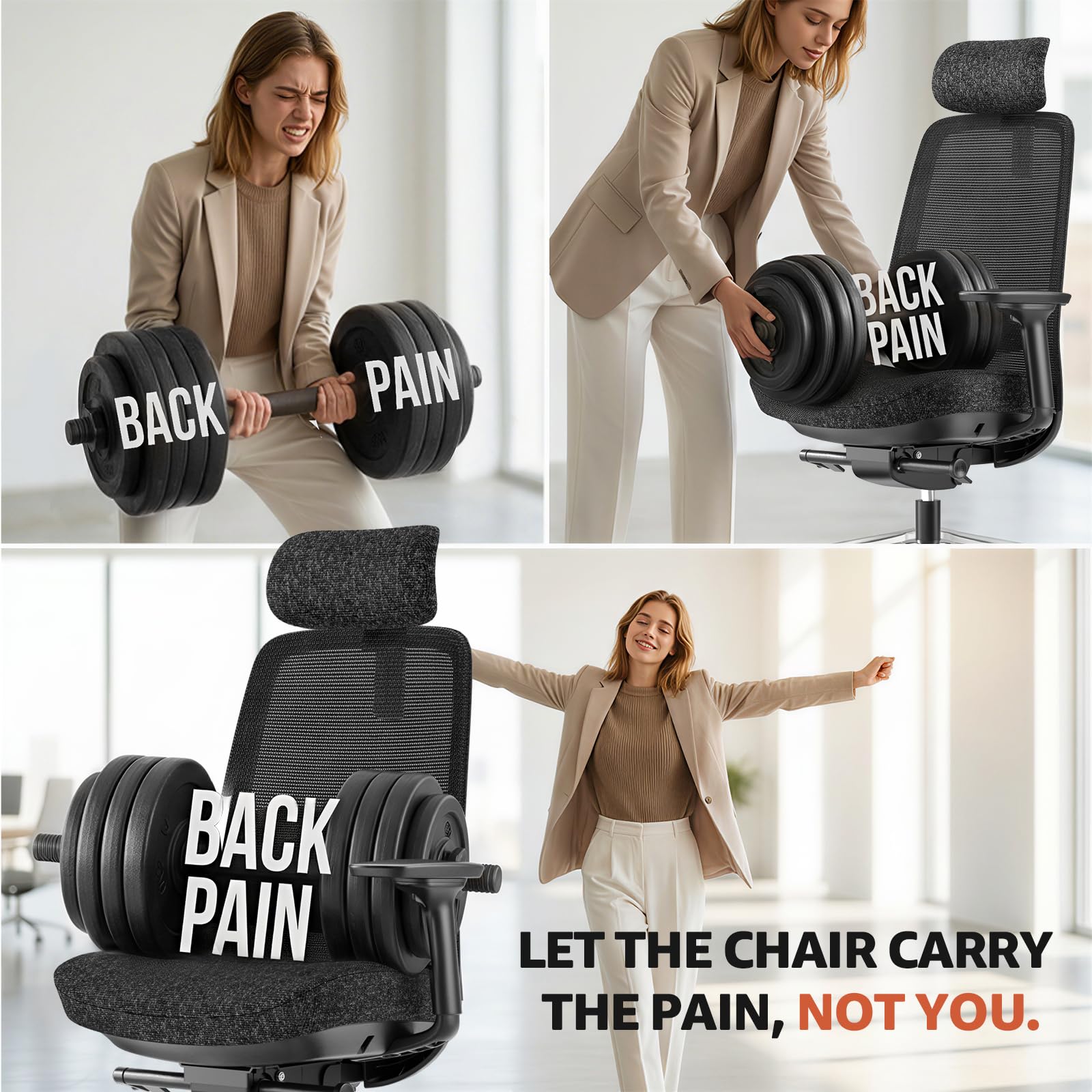 Office Chair Ergonomic Desk Chair High-Back Mesh Desk Chair with Adjustable Lumbar Support and Headrest 4D Armrests for Long Hours Sitting Black