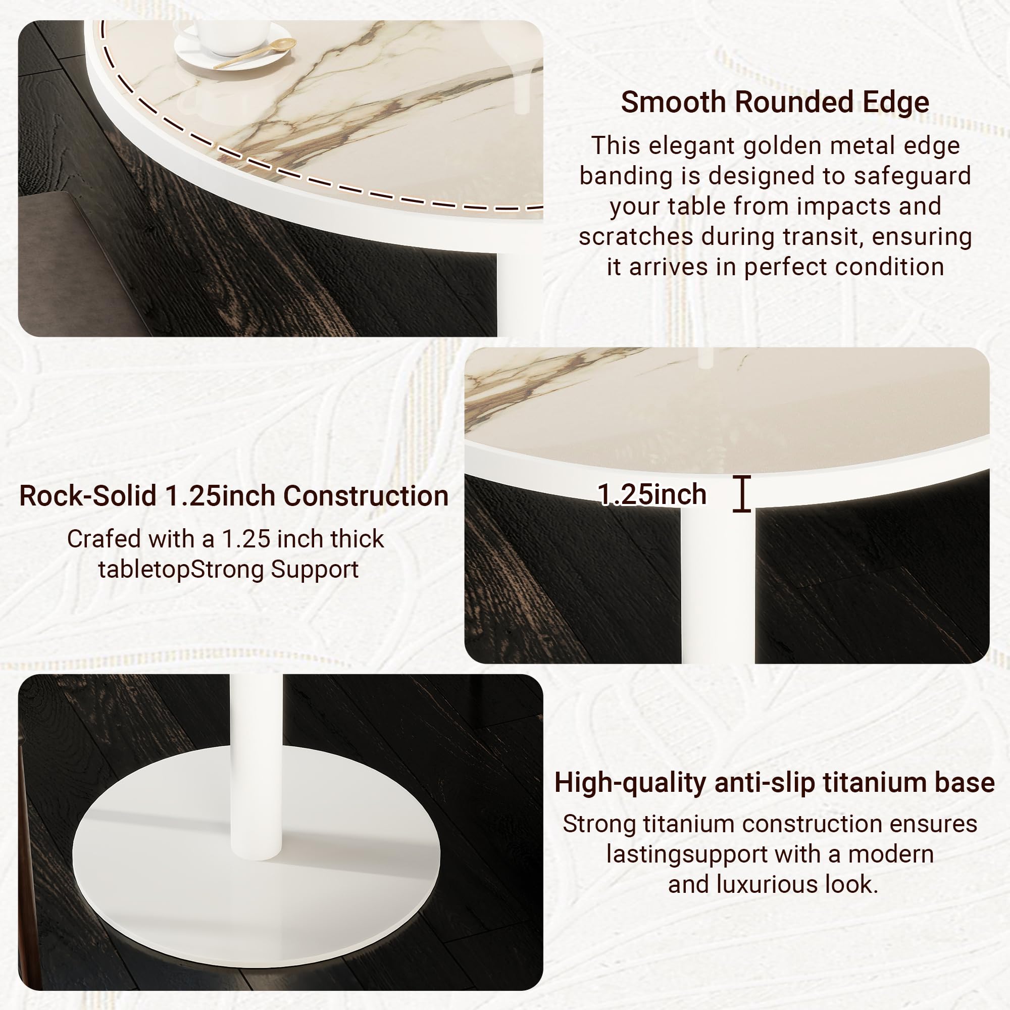 31.5" Tulip Table,Round Kitchen Dining Table for 2-4 with Thick Sintered Stone Top,Titanium Golden Pedestal Base,Heat-Resistant,Bistro Table for Dining Room,Café,Small Space（Amber Rift）