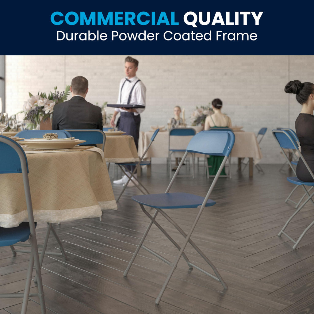 4 Pack Hercules Series Plastic Folding Chair - Blue -  650LB Weight Capacity Comfortable Event Chair-Lightweight Folding Chair