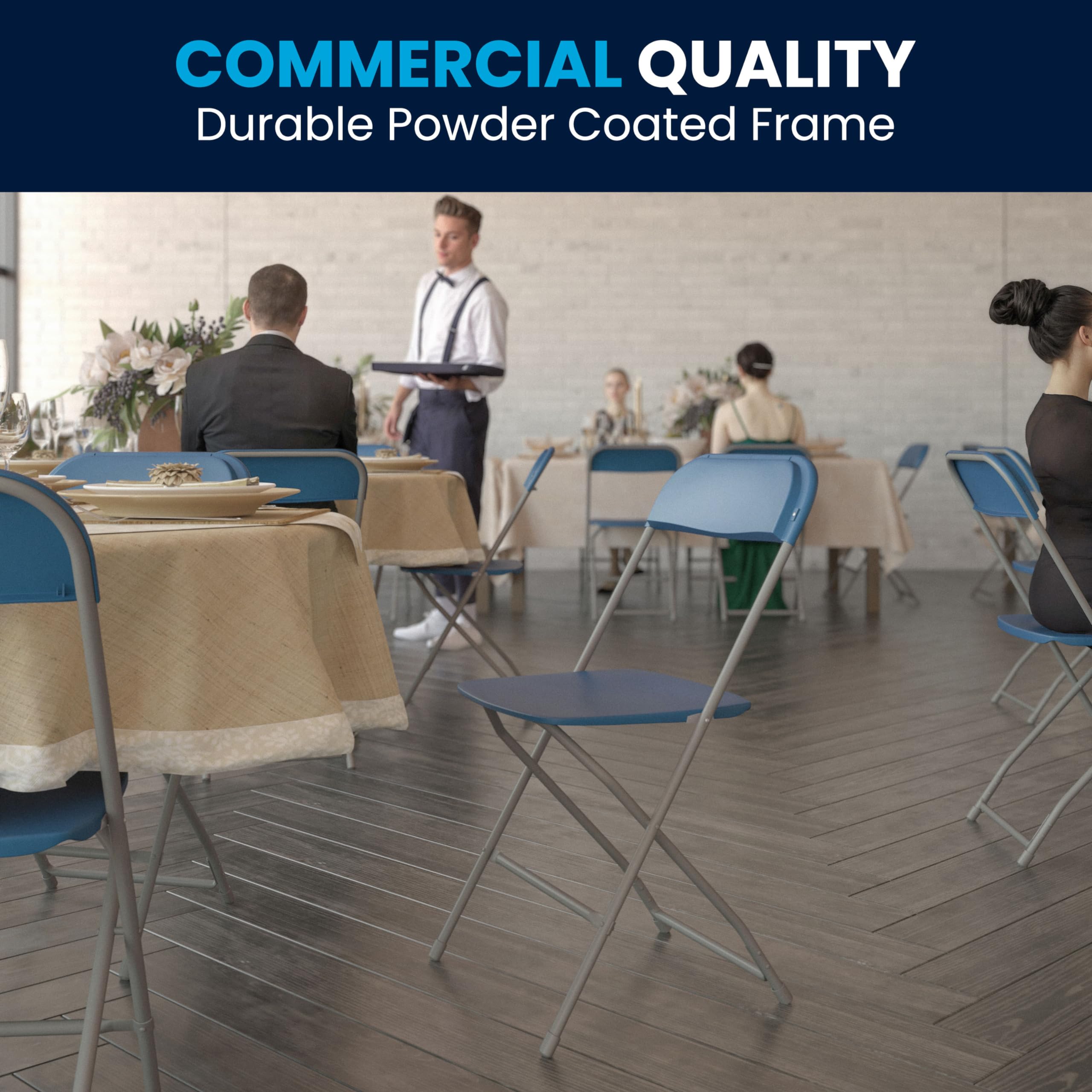 4 Pack Hercules Series Plastic Folding Chair - Blue -  650LB Weight Capacity Comfortable Event Chair-Lightweight Folding Chair