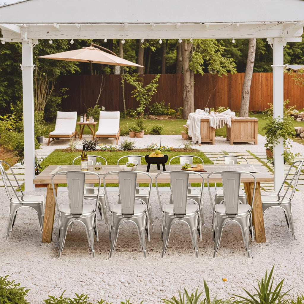 Metal Dining Chair Indoor Outdoor Use Stackable Classic Trattoria Chair Chic Dining Bistro Cafe Side Metal Chairs Set of 4 (Sliver)