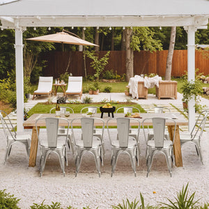 Metal Dining Chair Indoor Outdoor Use Stackable Classic Trattoria Chair Chic Dining Bistro Cafe Side Metal Chairs Set of 4 (Sliver)