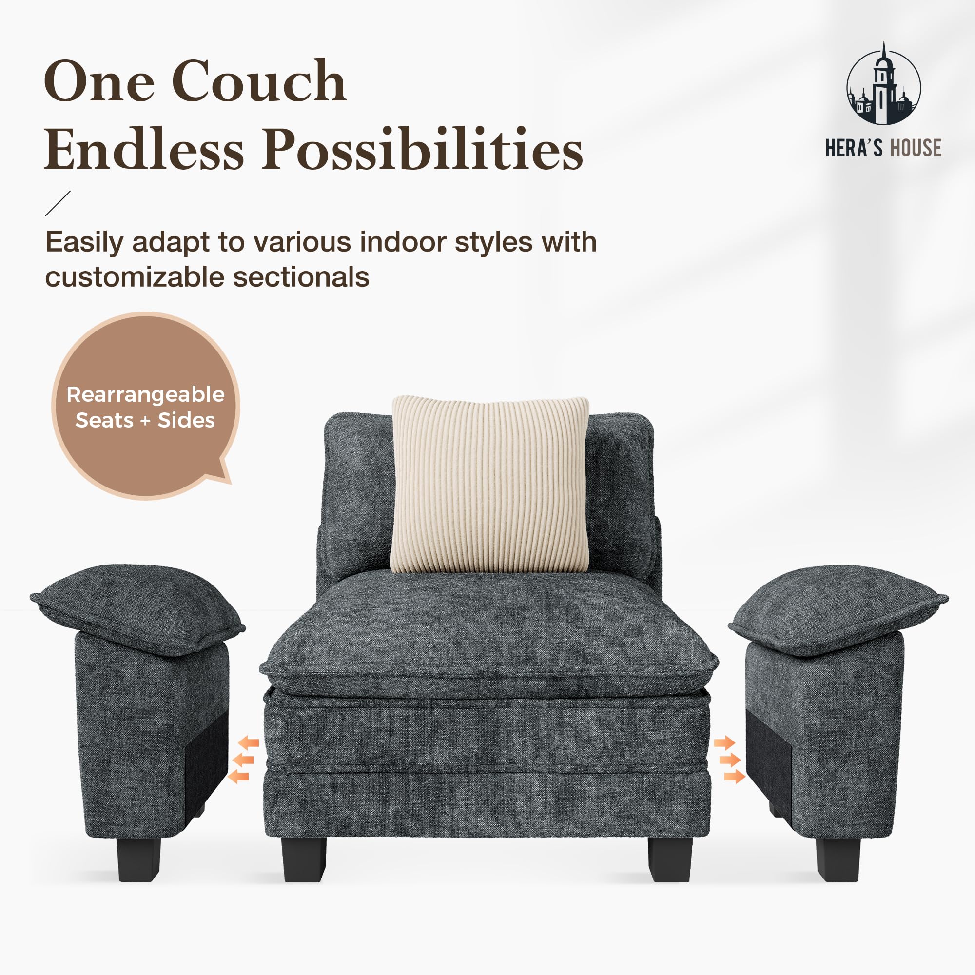 2 Pieces Modular Sectional Sofa Sets, Oversized Couch Set with Loveseat and Armchair, Comfy Cloud Couches with Throw Pillows, 3-Seater Deep Seat Sofa for Living Room, Chenille Blue