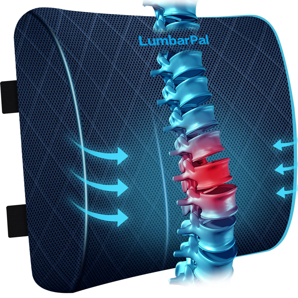 Lumbar Support Pillow for Office Chair Back Support Lumbar Pillow for Car, Gaming, Office Chair - Improve Sitting Posture & Back Pain Relief, Memory Foam, Adjustable Straps, Blue