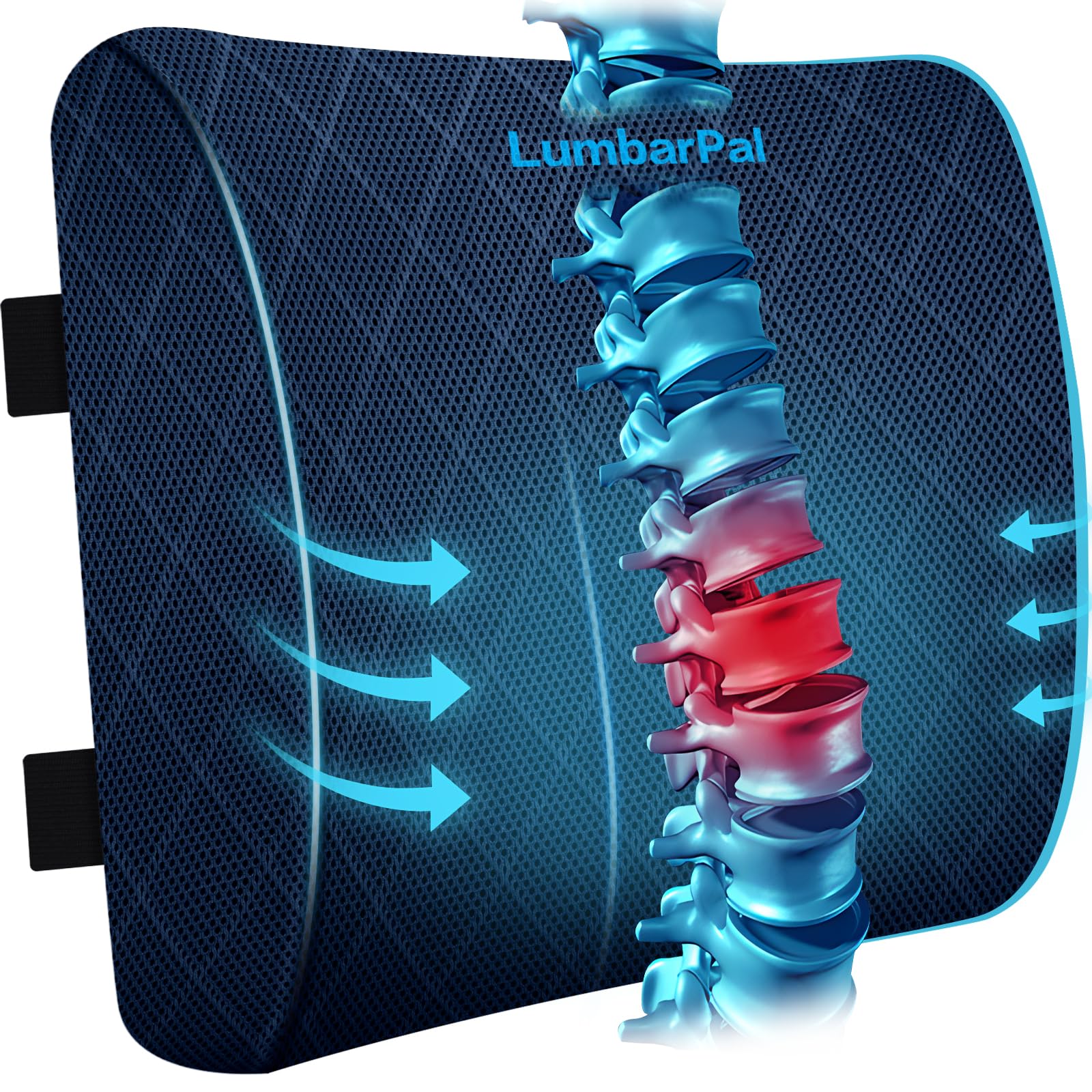 Lumbar Support Pillow for Office Chair Back Support Lumbar Pillow for Car, Gaming, Office Chair - Improve Sitting Posture & Back Pain Relief, Memory Foam, Adjustable Straps, Blue