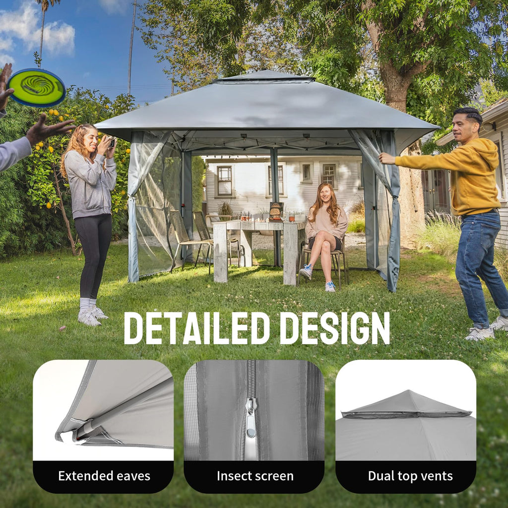 13x13 Pop Up Gazebo, Canopy Tent, Gazebos on Clearance - Outdoor Gazebo for Backyard & Patio Furniture - Carpa Pop Up Tent with Wheeled STO-N-Go Cover Bag (Grey)