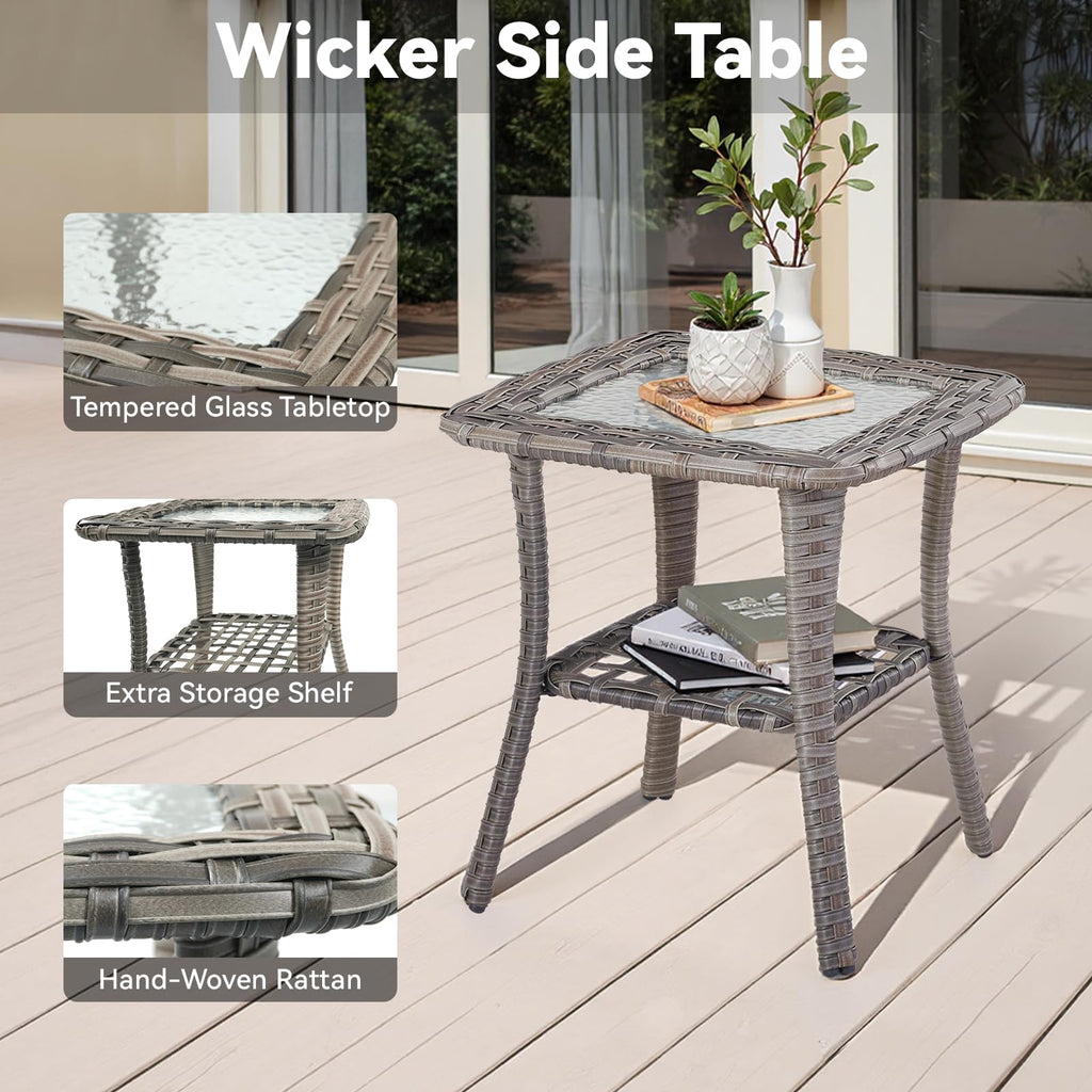 3 Pieces Patio Furniture Set-High Back Swivel Patio Chairs Set of 2 with Outdoor Side Table Patio Table and Chairs Set for Porch Deck Balcony Garden Grey/Beige