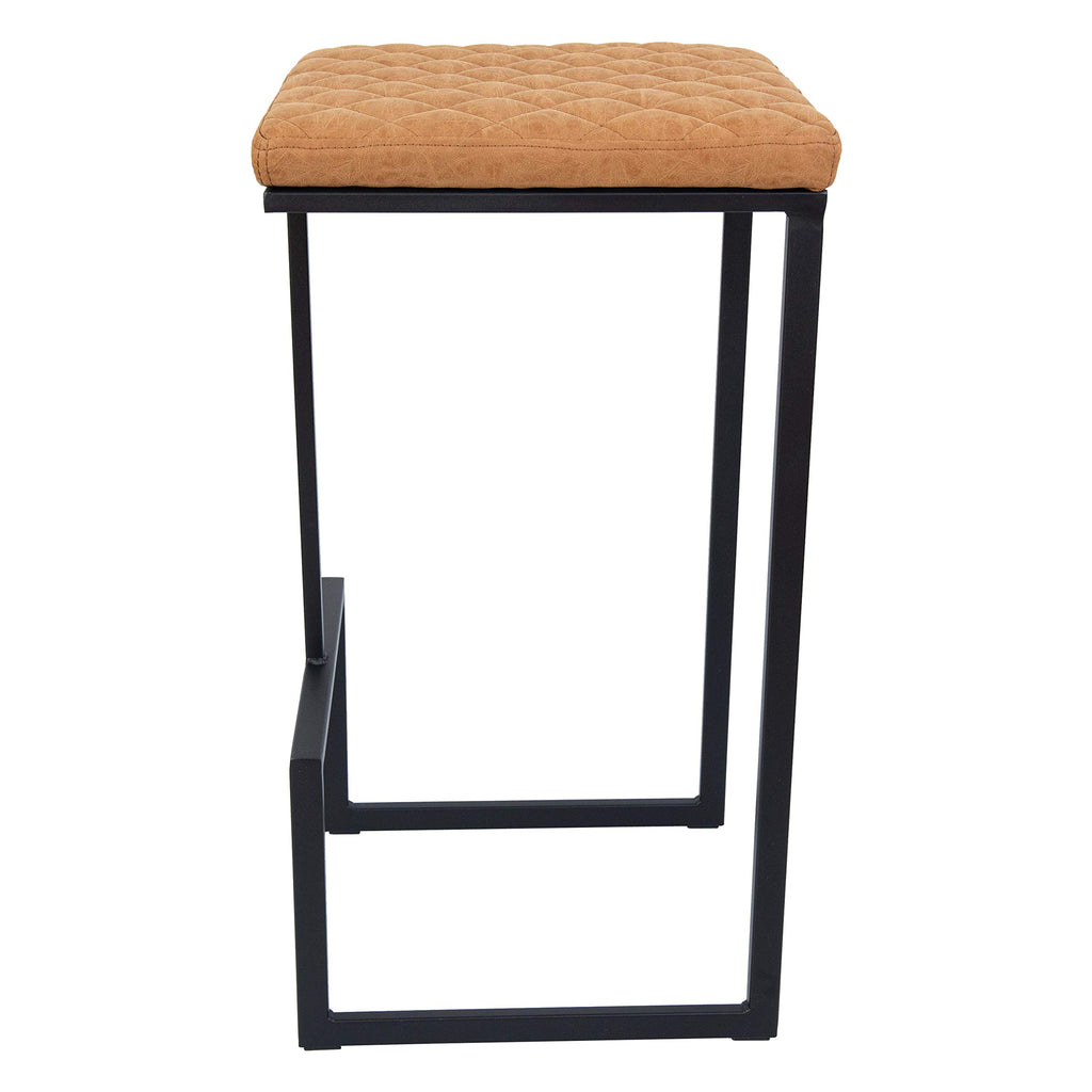 Counter Height Bar Stools, Modern Industrial Backless Counter Stools for Kitchen Island, Dining Counter & Home Bar, Faux Leather Upholstered Seats with Metal Frame, Set of 2, Brown