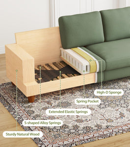 87in Corduroy Couch, Kidirect Sofa No Tool Assembly, Comfy Couches for Living Room 21in Deeper Seats, Corduroy Sofas for Living Room with 2 Pillows, Oversized Loveseat Sofa, Boho Love Seat Olive Couch