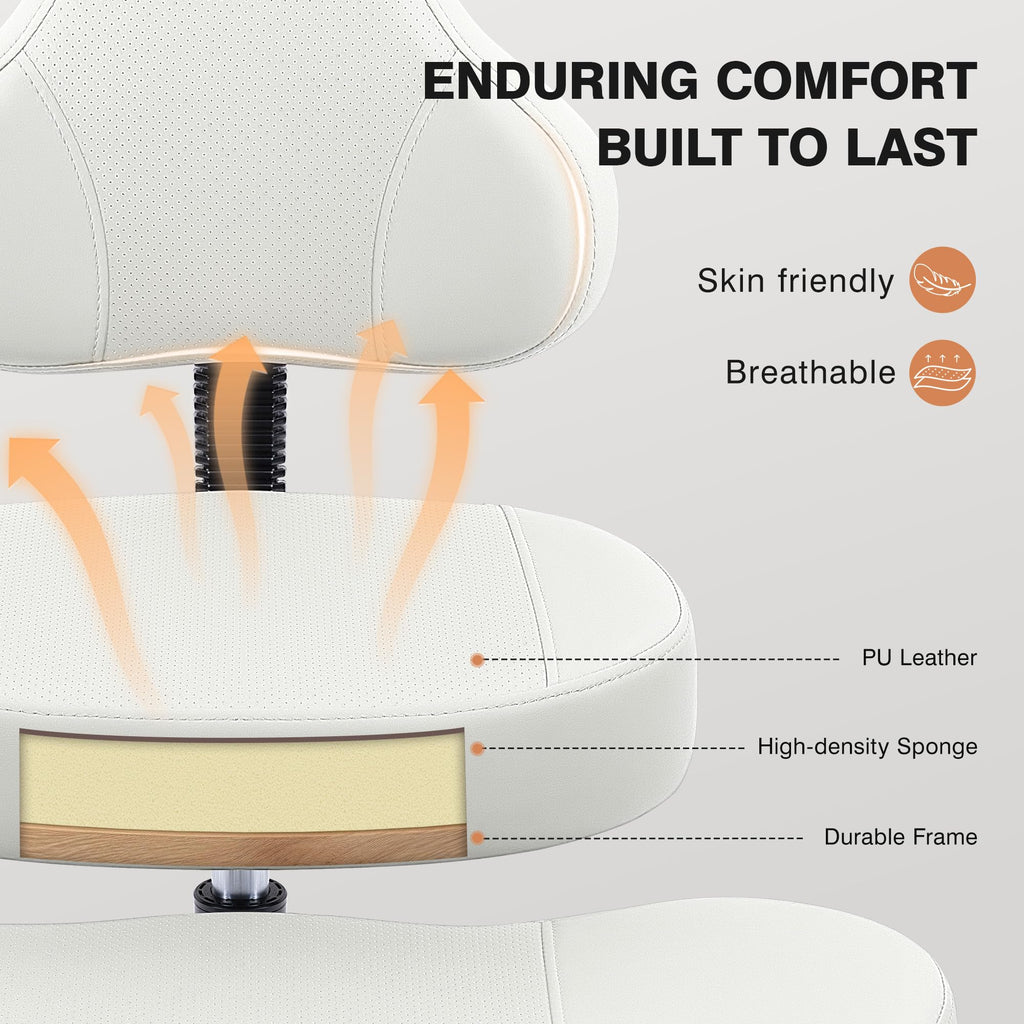 Cross Legged Office Chair, Criss Cross Desk Chair ADHD Meditation Kneeling Yoga Seat with Adjustable Height, Lumbar Support, Wider Footrest and Wheels (White)
