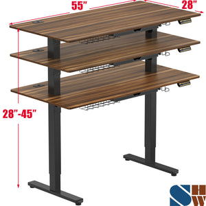 55 x 28 Inches Electric Height Adjustable Standing Desk with Drawer and Memory Preset, Walnut