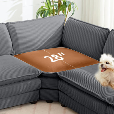 150'' Modular Sectional Corner Cloud Couch, 7 Seater Sofa Big Comfy Corduroy V Shaped Couch with 4 Throw Pillows, Movable Ottoman, Couches for Living Room Office Dark Grey