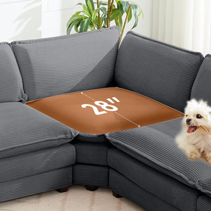 113'' Modular Sectional Cloud Corner Couch, 5 Seater L Shape Sofa Big Comfy Corduroy Oversized Couch with 2 Pillows Movable Ottoman, Deep Seat Sectional Couches for Living Room Office Dark Grey