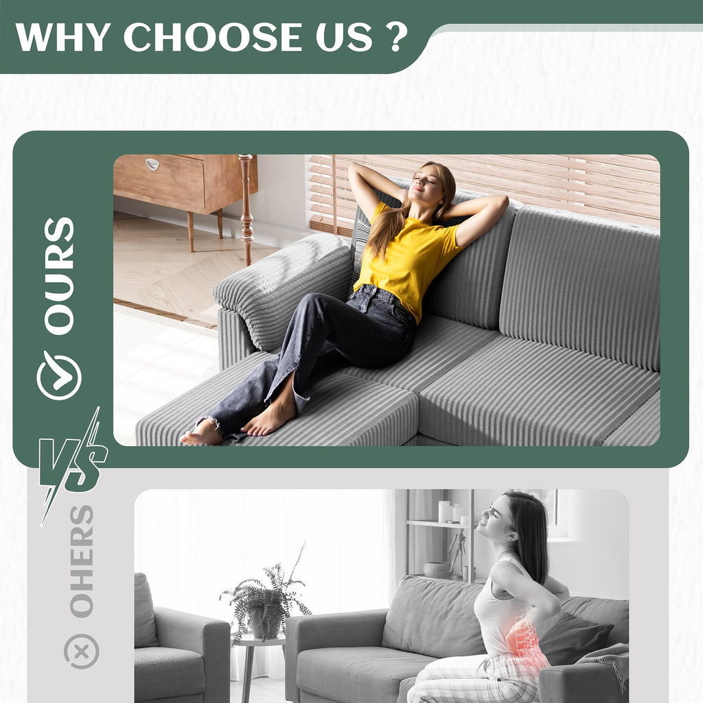 Convertible Sectional Couches Sofa, 3 Seat L Shaped Sofa with Removable Pillows Soft Corduroy Fabric Small Couch Mid Century for Living Room, Bed Room, Apartment and Office (Light Grey)