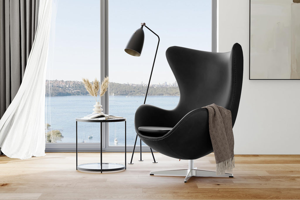 Swivel Armchair 35.4”, Italian Nappa 11000 Top Grain Leather, 360° Swivel, Mid-Century Modern Accent Chair for Living Room, Black