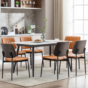 Leather Dining Chairs Set of 2, Mid Century Modern Dining Chairs with Bentwood Backrest and Upholster Seat,Armless Kitchen Chairs with Metal Legs Adjustable Foot for Dining Room(Grey Bentwood)