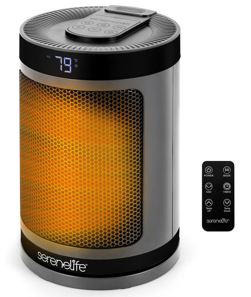 Portable Space Heater – 1500W PTC Ceramic Electric Heater with Thermostat, Remote, 12-Hour Timer, 3 Heating Modes, Oscillation, Safe & Quiet for Home, Office, Bedroom (Gray)