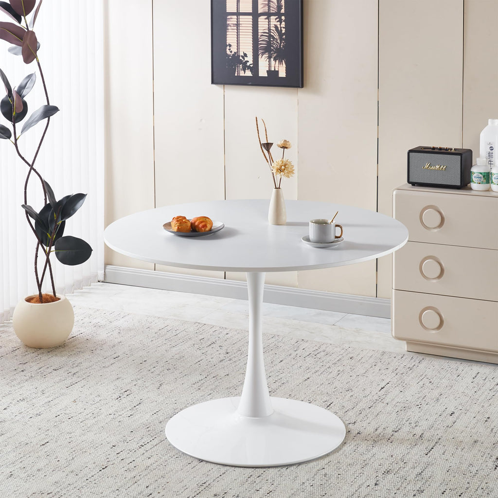 42" Round Tulip Dining Table, Mid-Century Tulip Table Kitchen Tulip Dining Table 2-4 People with MDF Table Top &Metal Base for Office Living Room