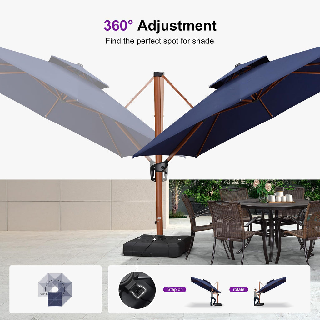 10ft Patio Umbrella Outdoor Square Umbrellas Large Cantilever Umbrella Windproof Offset Umbrellas Heavy Duty Sun Umbrella for Garden Deck Pool Patio, Navy Blue