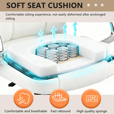 Office Chair Computer High Back Adjustable Ergonomic Desk Chair Executive PU Leather Swivel Task Chair with Armrests Lumbar Support (Beige)