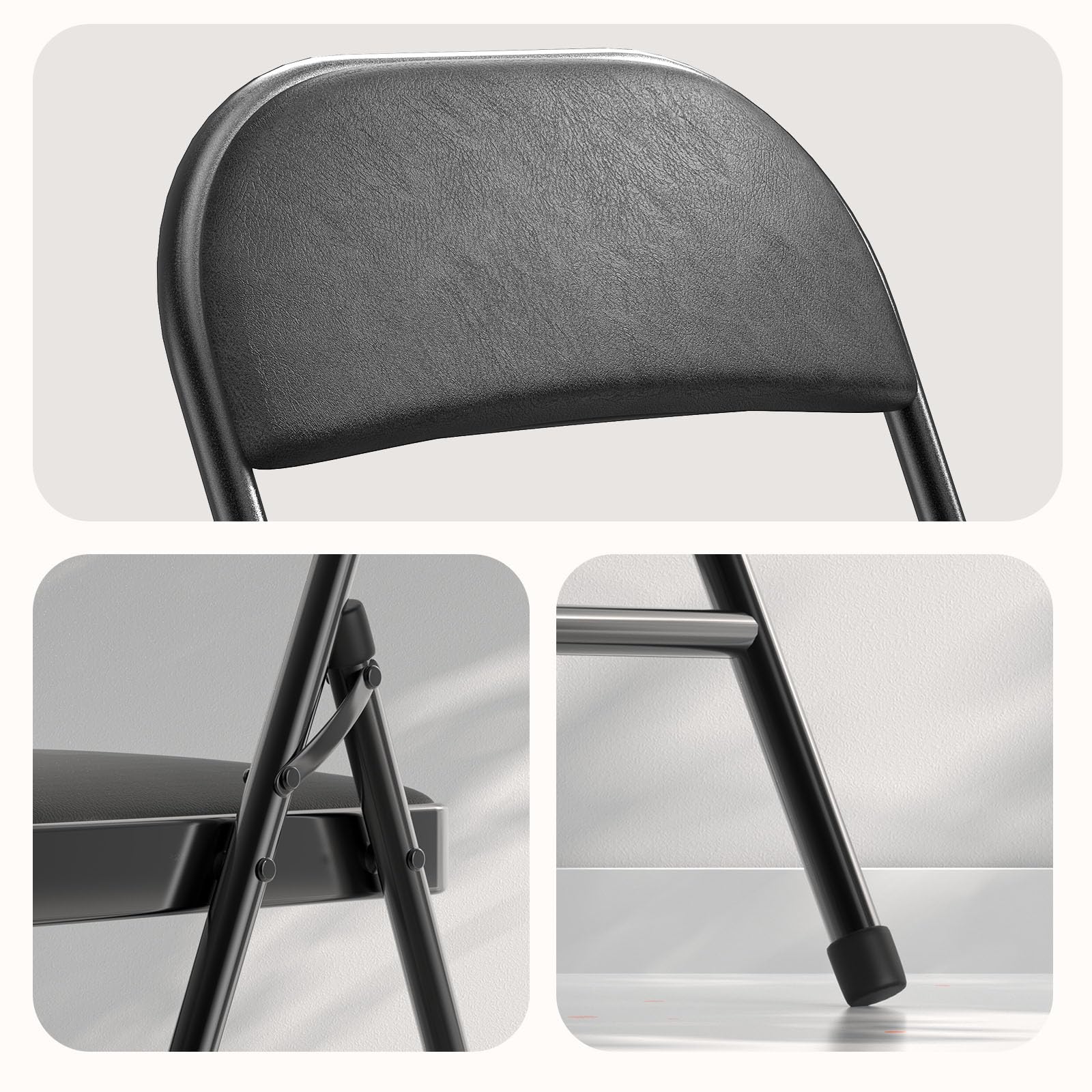 4 Pack Folding Chairs with Padded Vinyl Cushion Chairs with Comfortable Cushion and Durable Steel Frame for Home and Office, for Indoor and Outdoor Events (Black, Vinyl)