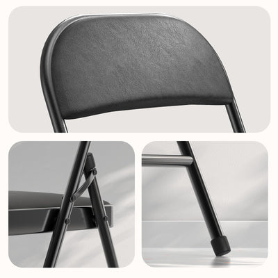 4 Pack Folding Chairs with Padded Vinyl Cushion Chairs with Comfortable Cushion and Durable Steel Frame for Home and Office, for Indoor and Outdoor Events (Black, Vinyl)