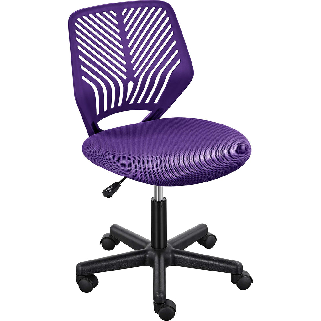 Students Cute Desk Chair Low-Back Armless Study Chair w/Lumbar Support Adjustable Swivel Chair in Home Bedroom School, Purple