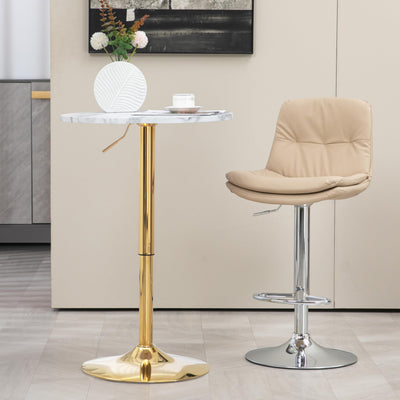 24'' Round Cocktail Bar Table with Metal Base, Tall Bistro Pub Table, Adjustable 27.9''-35.4'' Counter Bar Height for Kitchen, Dining Room, Living Room, Easy Assembly, Gold