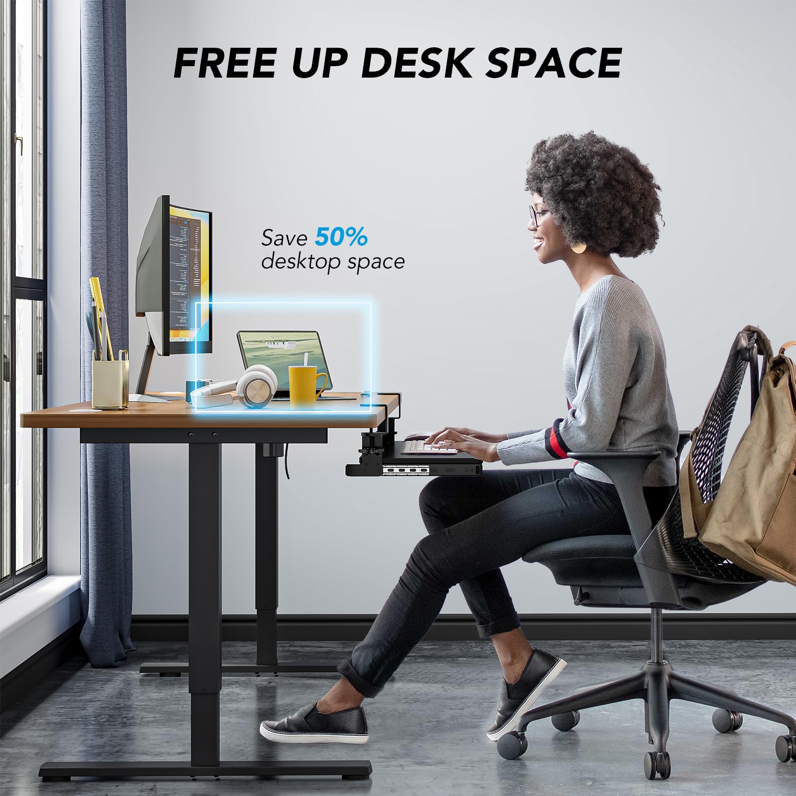 Keyboard Tray Under Desk Pull Out with Extra Sturdy Adjustable C Clamp Mount System, 27.3 (32.5 inch Including Clamps) x 11 Inch Slide-Out Platform Computer Drawer for Typing, Black,AX01WB01