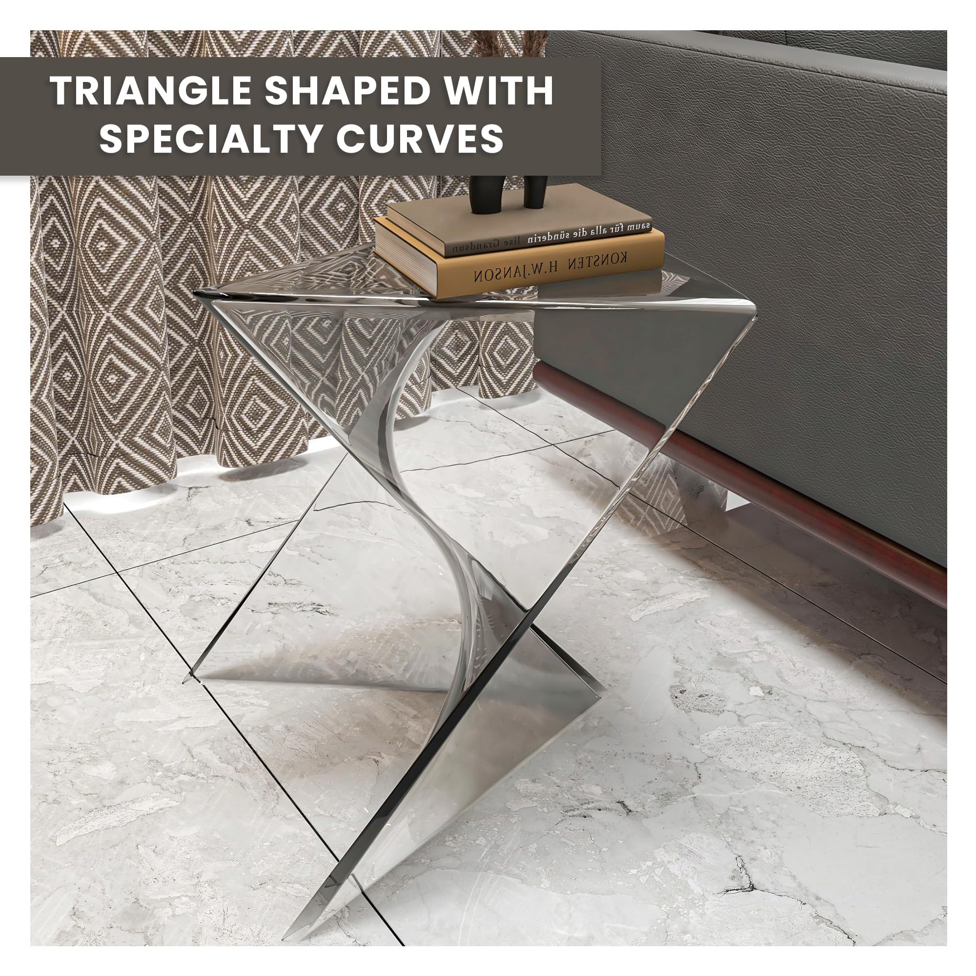 15.75" Triangular Side Table, Stackable Plastic Accent End Table for Indoor & Outdoor Use, Weather-Resistant Modern Patio & Living Room Table, Set of 4, Clear