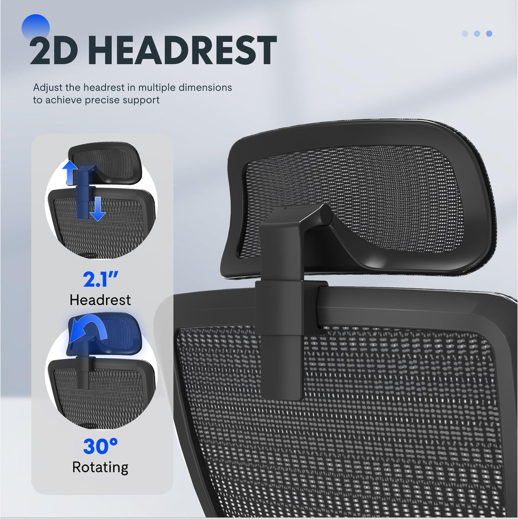 Ergonomic Office Chair with Footrest, Mesh High Back Computer Chair, Home Office Desk Chairs, with Adjustable Lumbar Support/2D Headrest/Reliable Base, OC3 Cloud-F, Black