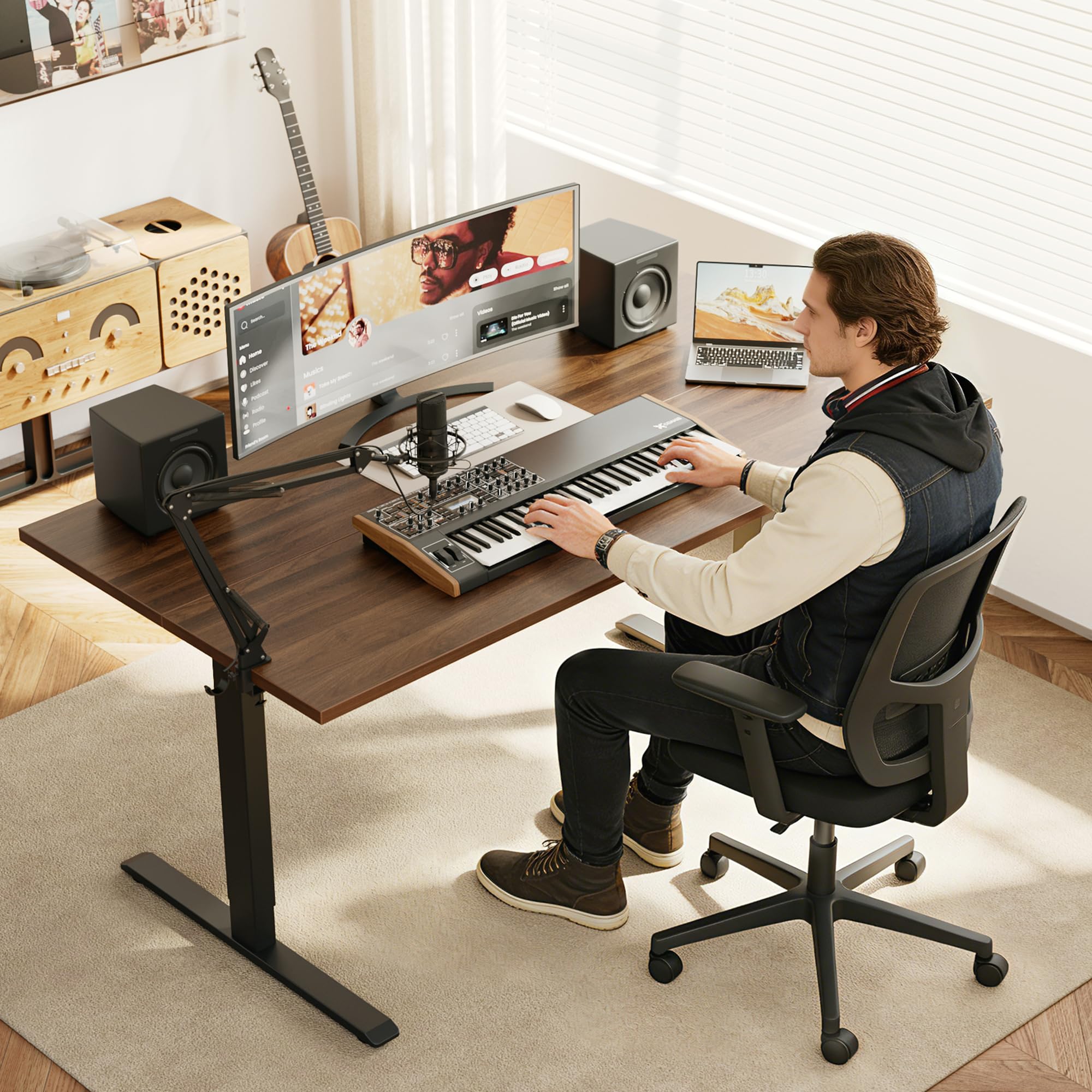 Electric Standing Desk, 55 x 28 Inches Height Adjustable Desk, Sit Stand up for Work Office Home, Ergonomic Rising Computer Table with Memory Preset, Dark Walnut
