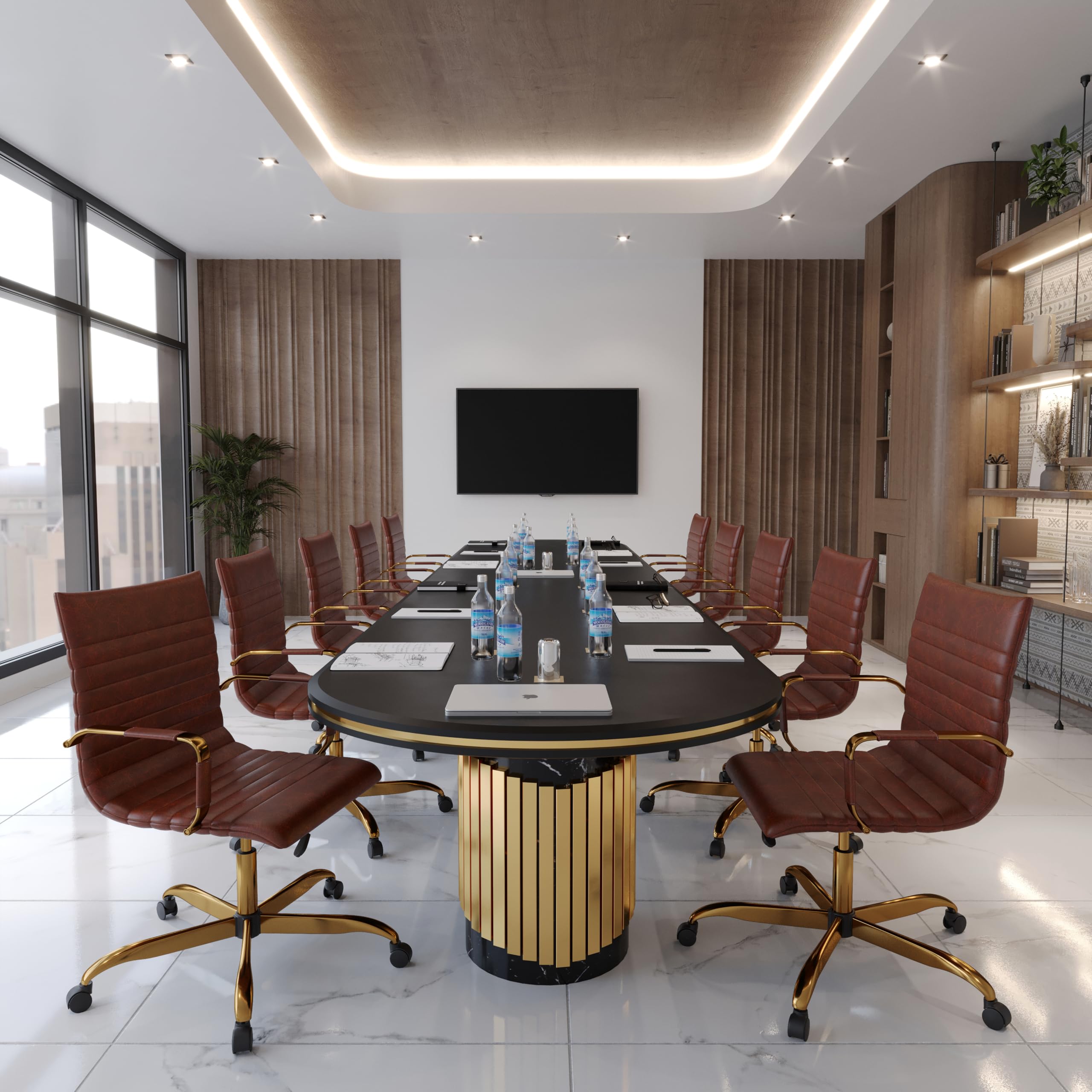 Qty 2 Modern Ergonomic Executive Office Chair, High-Back Leather Conference Desk Chair with Adjustable Height, Tilt Control, 360° Swivel & Gold Frame for Home Office